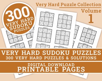 Sudoku Puzzles - Very Hard Level - Volume 1 | 300 Printable Very Hard Sudoku Puzzles | Digital | Printable Pages | Instant Download PDF