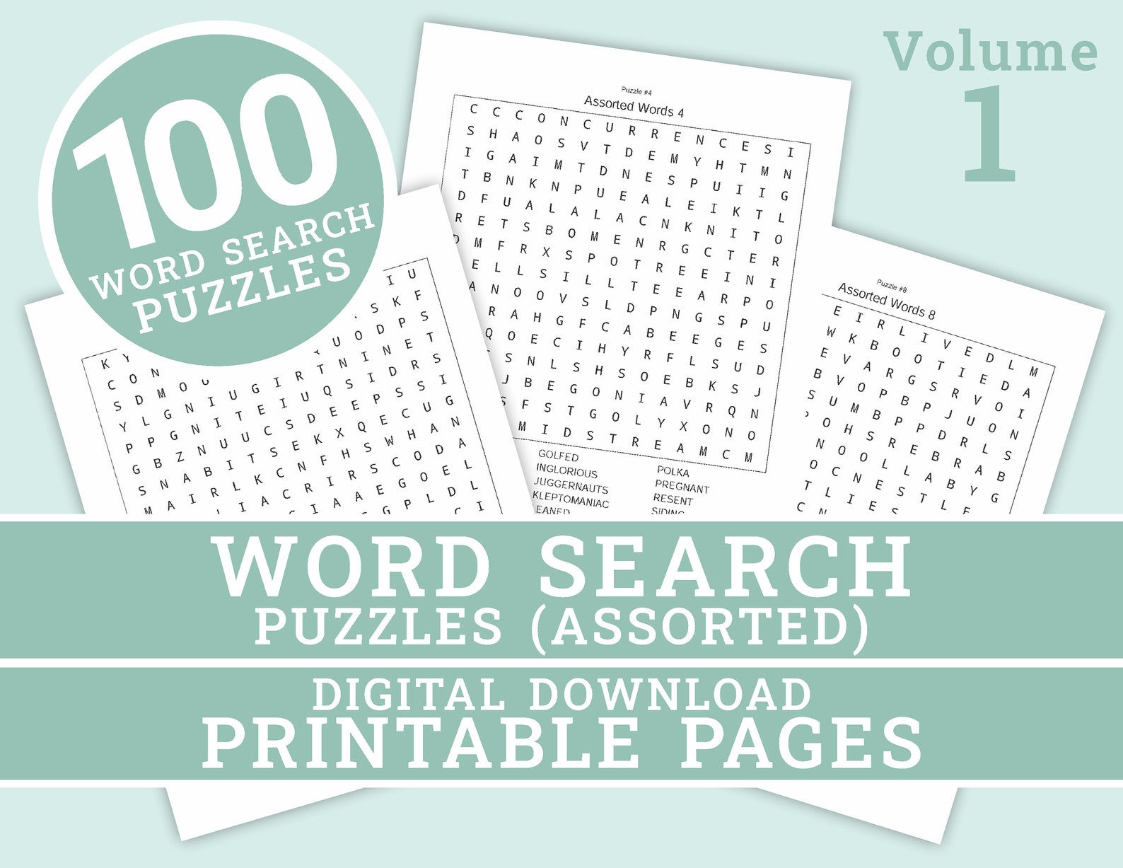 Word Search Puzzle 100 Printable Puzzle Pages for Kids and Adults ...