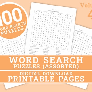 Word Search Puzzle - Volume 4 | 100 Printable Puzzle Pages for Kids and Adults | Digital | Printable Pages | Instant Download PDF