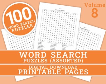 Ordpussel - Volym 8 | 100 utskrivbara pusselsidor för barn och vuxna | Digitalt | Utskrivbara sidor | Direktnedladdning i PDF-format