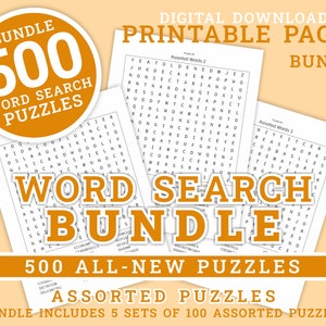 Word Search Bundle - BUNDLE SET 3 | 500 Printable Puzzle Pages for Kids and Adults | Digital | Printable Pages | Instant Download PDF