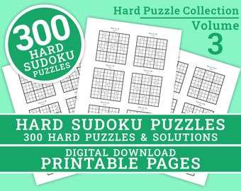 Sudoku-pussel - Samling av svåra nivåer - Volym 3 | 300 utskrivbara svåra Sudoku-pussel | Digitalt | Utskrivbara sidor | Direktnedladdning i PDF-format