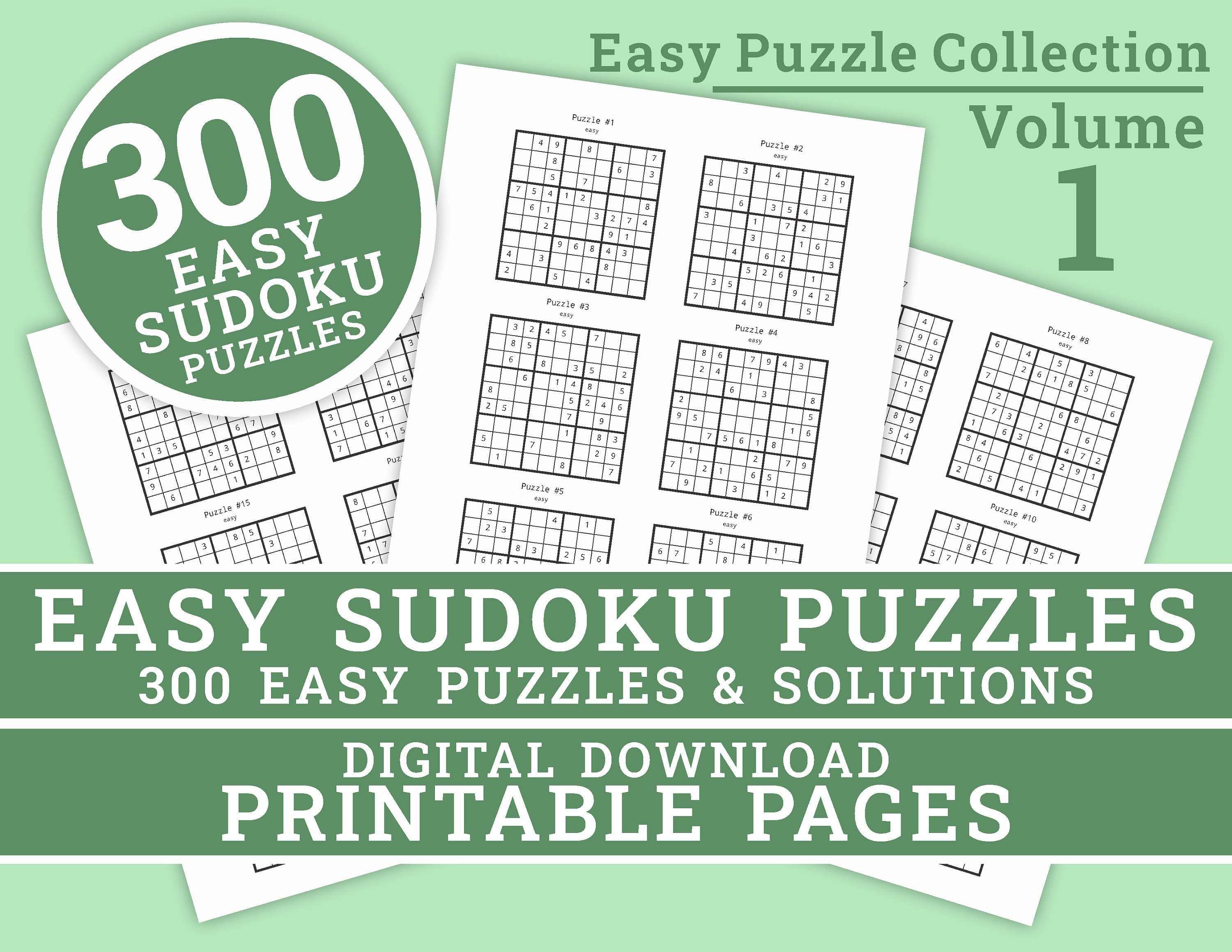 Sudoku Puzzles - Easy Level Collection - Volume 1 | 300 Printable Easy Sudoku Puzzles | Digital | Printable Pages | Instant Download PDF