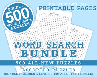 Word Search Bundle - BUNDLE SET 2 | 500 Printable Puzzle Pages for Kids and Adults | Digital | Printable Pages | Instant Download PDF