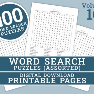 Word Search Puzzle - Volume 10 | 100 Printable Puzzle Pages for Kids and Adults | Digital | Printable Pages | Instant Download PDF