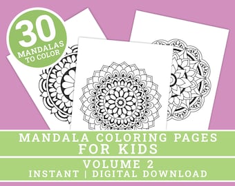 Mandala-målarbilder för barn - Vol 2 | 30 unika mandala-designer | Målarbok för vuxna | Digitalt | Utskrivbara sidor | Direktnedladdning i PDF-format