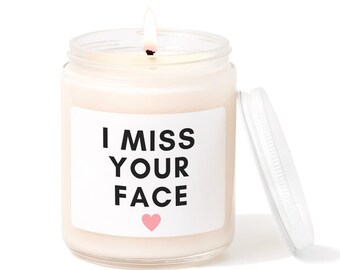 Birthday Cake Scented Candle mentioning I miss your face- 100% Soy Wax, Natural Vegan Candle, For Women on Birthdays and Mother's Day