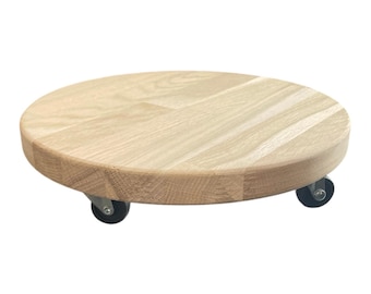 Ronde plantenwagen van massief eikenhout - diverse maten - bloemenwagen, plantenstandaard, plantenbank op wielen, plantenkar van echt hout