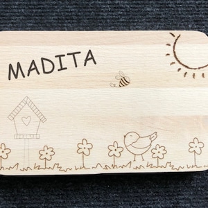 Breakfast board &quot;Flower Meadow&quot; personalized breakfast board children&#39;s breakfast board with first name name gift