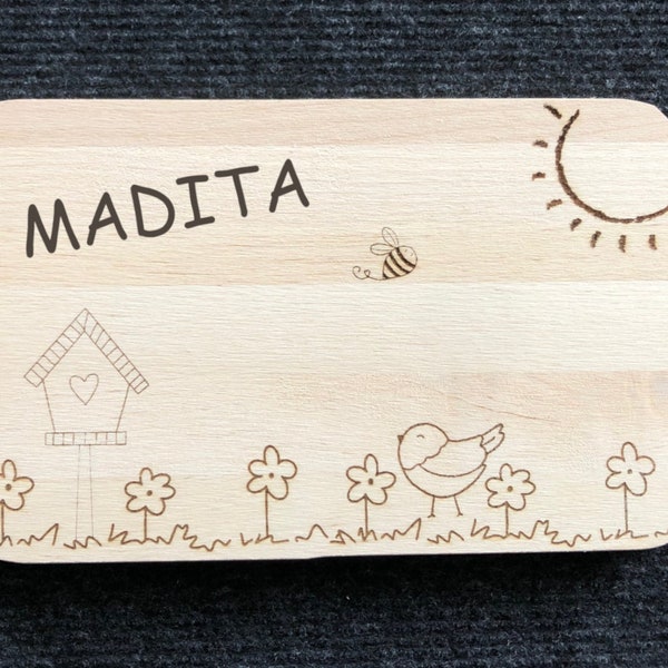 Breakfast board "Blumenwiese" personalized breakfast board Children's breakfast board with first name Name Gift