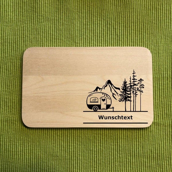 Ontbijtplank "Camping" gepersonaliseerde snijplank ontbijtplank met voornaam cadeau wandelcaravan camper