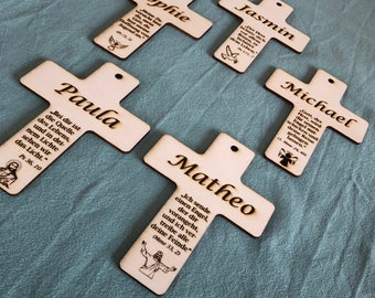 Personalized cross with Bible verse and name for baptism, first communion, confirmation, birth with Bible verse