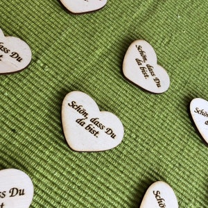 Wooden heart decoration thank you scatter decoration &quot;Nice that you are here&quot; table decoration celebration gift guest gifts