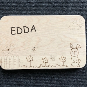 Breakfast board &quot;Meadow / Spring / Easter&quot; personalized cutting board children&#39;s breakfast board with first name name gift