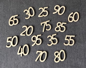 Wooden number scatter decorations for round birthdays, table decorations 20, 25, 30, 35, 40, 50, 55, 60, 65, 70, 75, 80, 85, 90 - various sizes