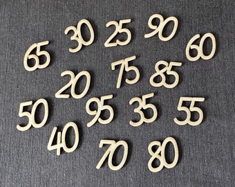 Scatter decoration round birthday wooden numbers table decoration 20, 25, 30, 35, 40, 50, 55, 60, 65, 70, 75, 80, 85, 90