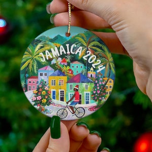 Enfeite de Natal Jamaica 2024 - Decoração de Natal em Cerâmica Tropical, Presente Único para Viajantes, Viagem Jamaica, Decoração de Natal das Índias Ocidentais