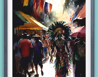 Jouvert Morning Art, Caribbean Carnival Painting, Trinidad Painting, Gift for Trini Giclee Print Framed or Canvas Free Shipping
