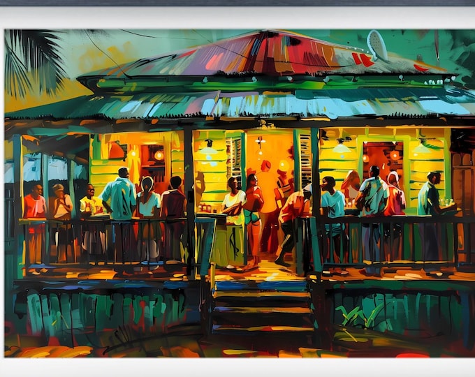Caribbean House Party Art Print – Vibrant Rum Shop Vibes | Jamaican Nightlife Wall Decor | Giclée Print Gift for Caribbean Homes