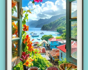Jamaican Coastal View Poster | Matte Finish | Scene From an Open