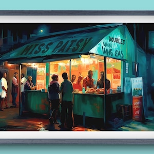 Miss Patsy Doubles Caribbean Street Food Art Print | Trinidad Night Scene | Island Food Culture Wall Art | Caribbean Diaspora Gift