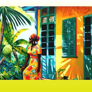 Caribbean Wall Art, Havana Lady Painting, Caribbean Wall Decor, Black Woman Art, Cuba, Silk Poster Print for Indoors or Outdoors