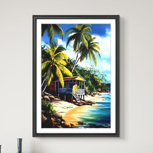 Jamaica Beach Kunstdruck: Serene Cottage on the Caribbean Shore Karibik Wanddekoration Posterdruck