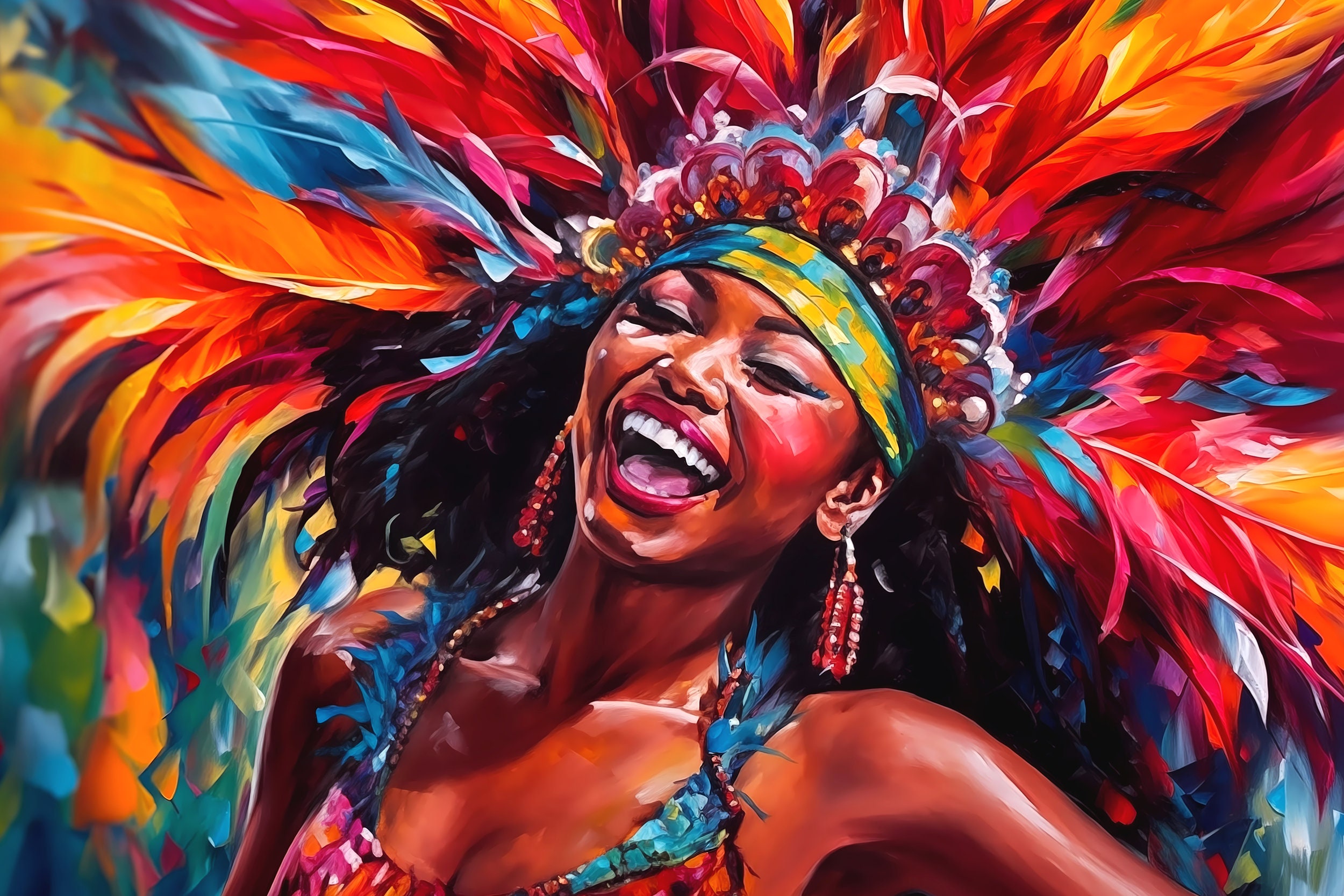 Caribbean Carnival Lady Art Print - Vibrant Dancing Woman - Bright