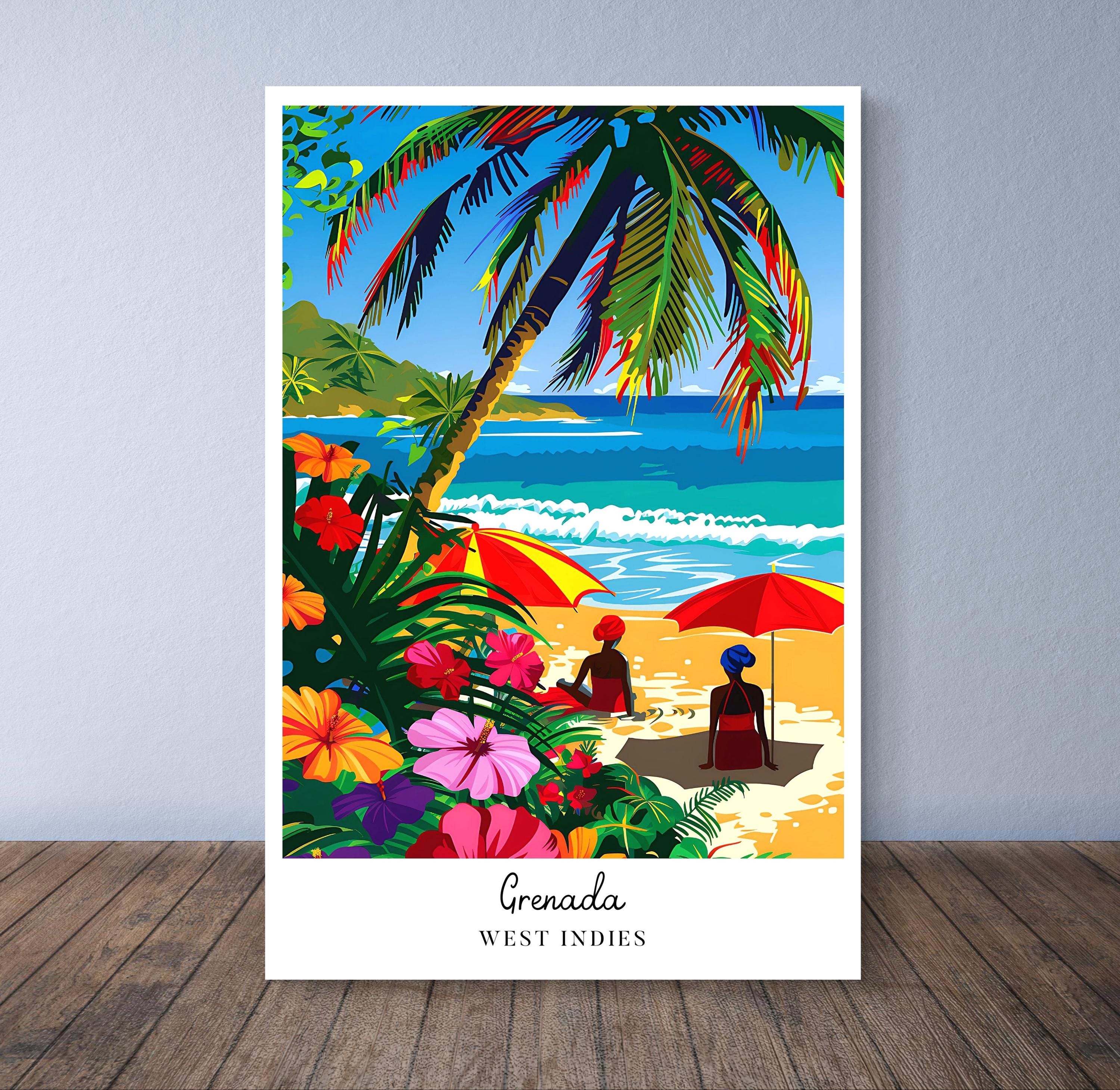 Grenada Travel Poster Print Grenada Beach Art Caribbean Wall Decor Art Gift from Grenada Travel Souvenir Colorful Art Caribbean Travel Print