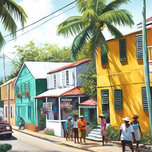 Bridgetown Barbados Painting, Bajan Art, Caribbean Wall Decor, Gift