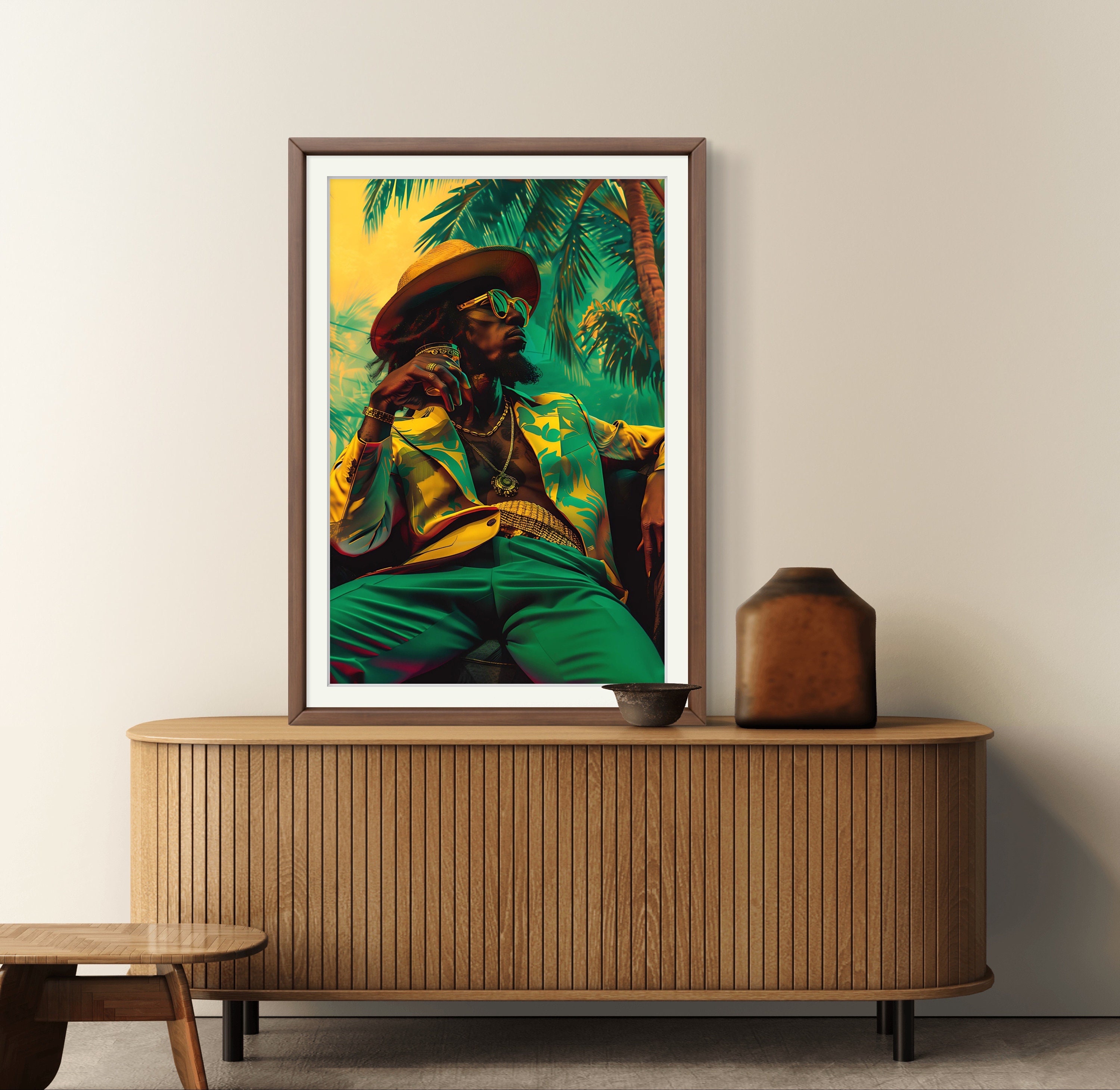 ジャマイカのレゲエ歌手のアートプリント 黒人男性のアート 男の隠れ家