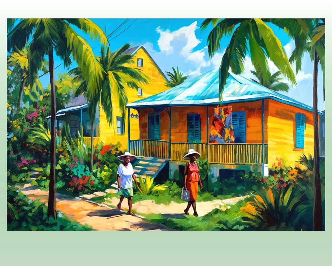 Jamaica Art Print, Ladies Walking in Jamaica, Caribbean Wall Print