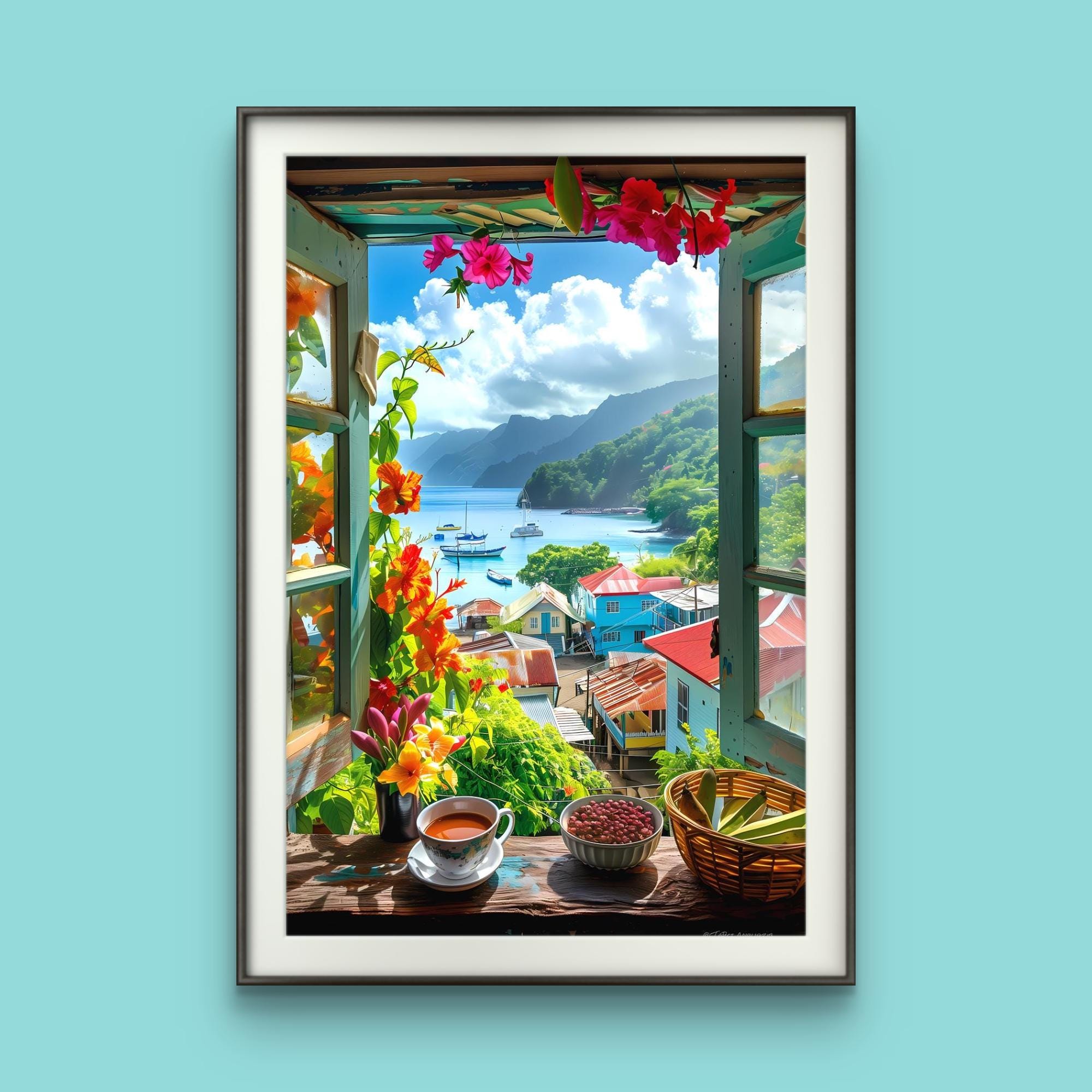 井田幸昌 シルクスクリーン Landscape of Marbella Jamaican Coastal View Poster | Matte Finish | Scene From an Open