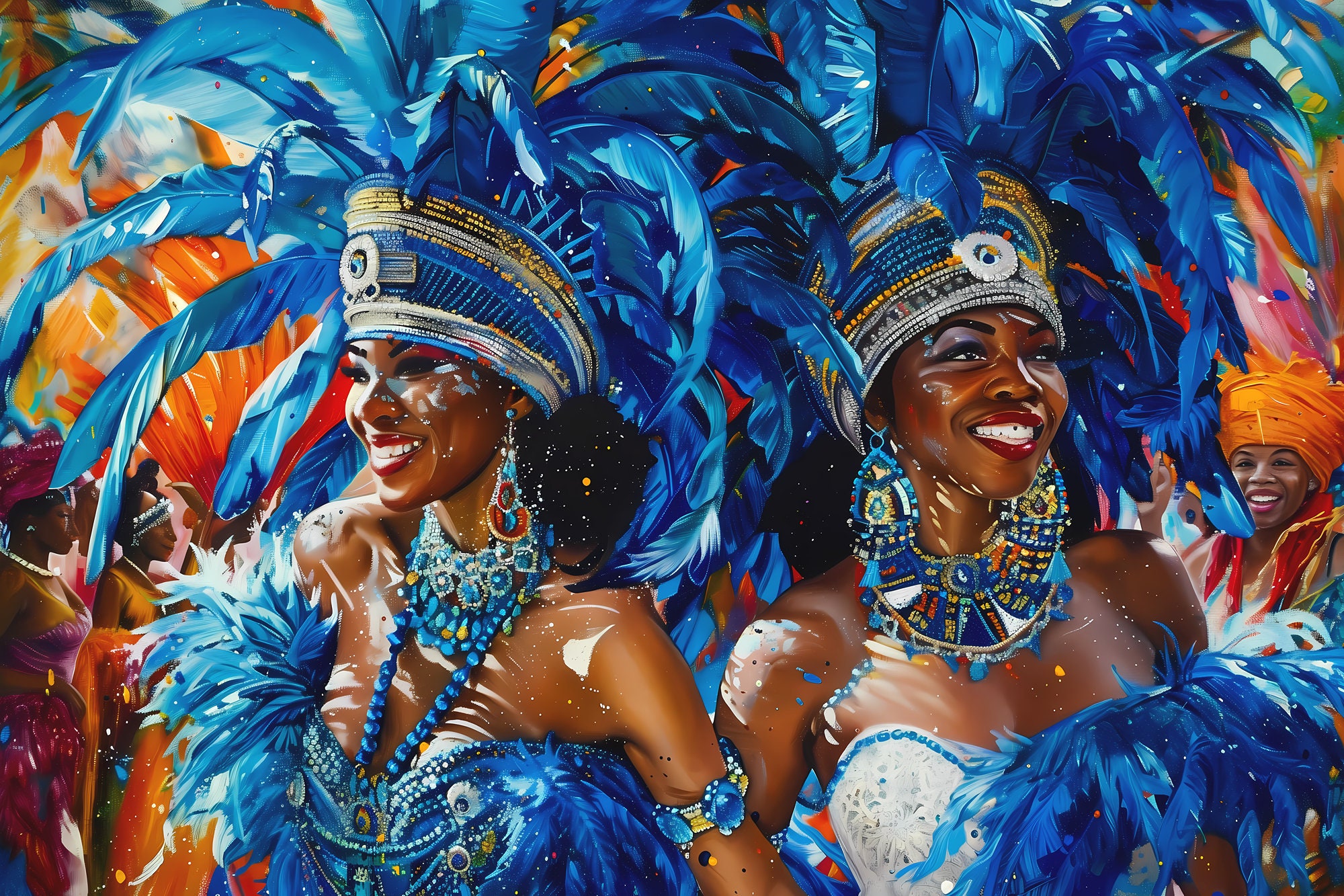 Vibrant Caribbean Carnival Art Print | Blue Wall Decor | Tropical