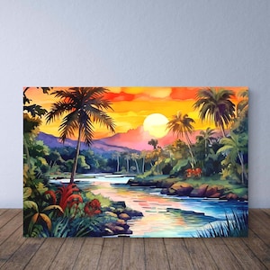 Jamaica Art, Peaceful and Serene Jamaican River Scene, West Indies Art, Caribbean Wall Art, Caribbean Print of River, West Indies Painting