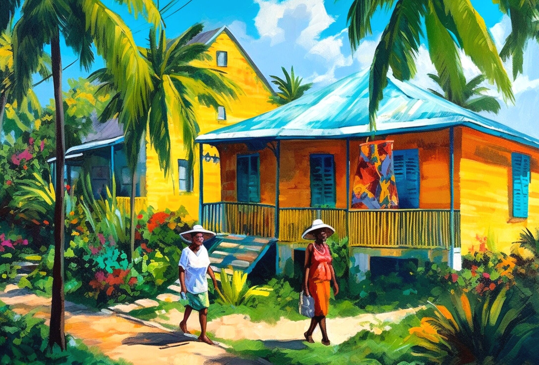 Jamaica Art Print, Ladies Walking in Jamaica, Caribbean Wall Print, Caribbean Art Print Shop