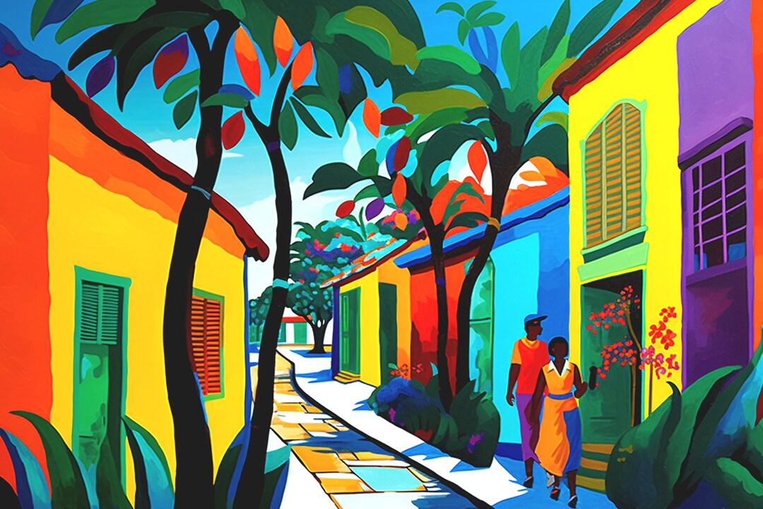 Caribbean Wall Decor of Modern Art of Couple in Street Etsy