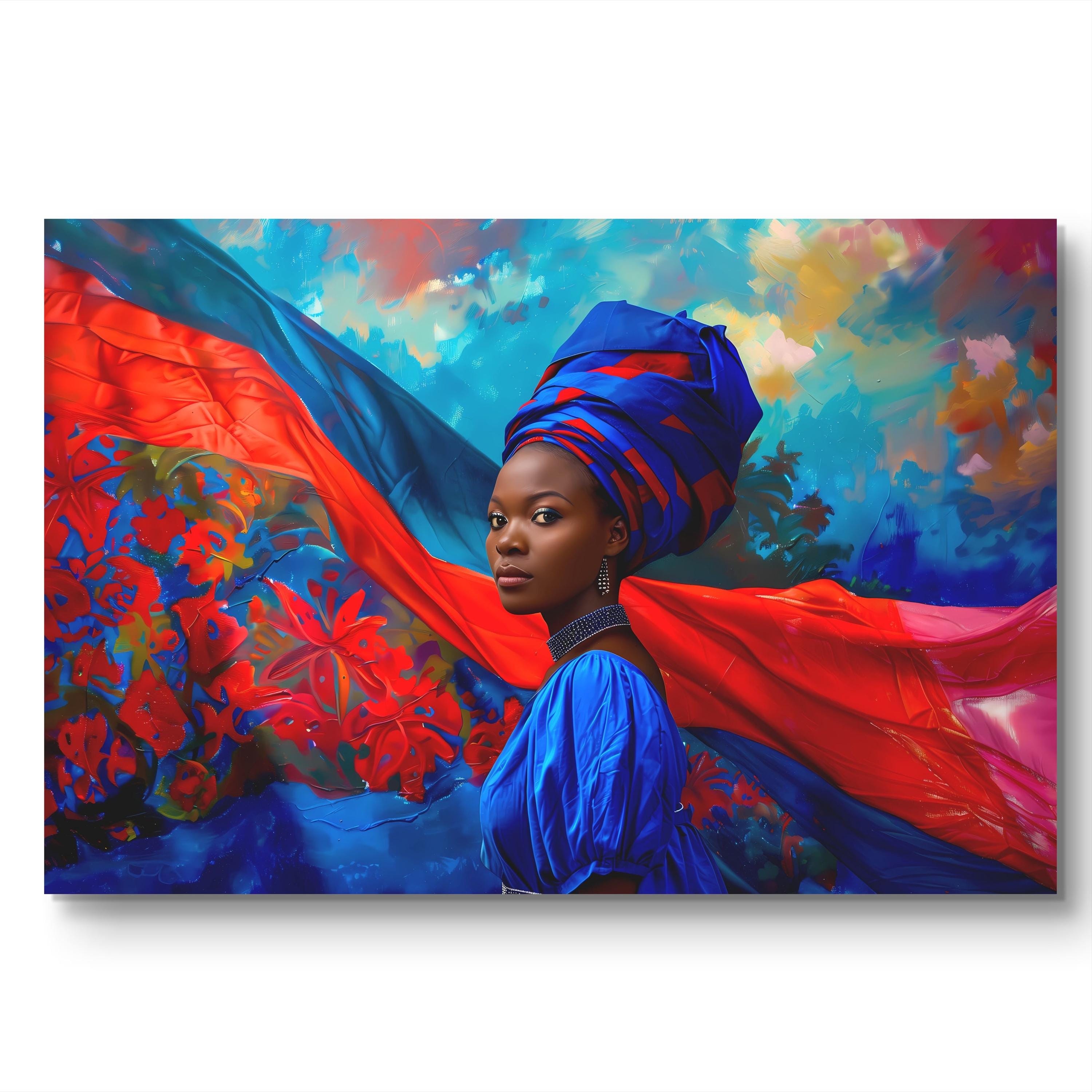 Haiti Poster Print of Haitian Woman Wearing Haitian Flag Colors of Blue and  Red Haitian Art Print Poster - Etsy, image size:3000x3000