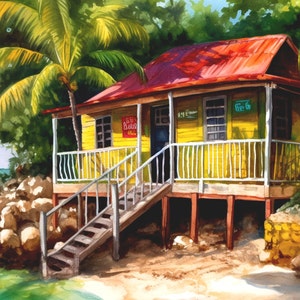 Cottage in Jamaica Wall Art, print of Painting from Jamaica Gift