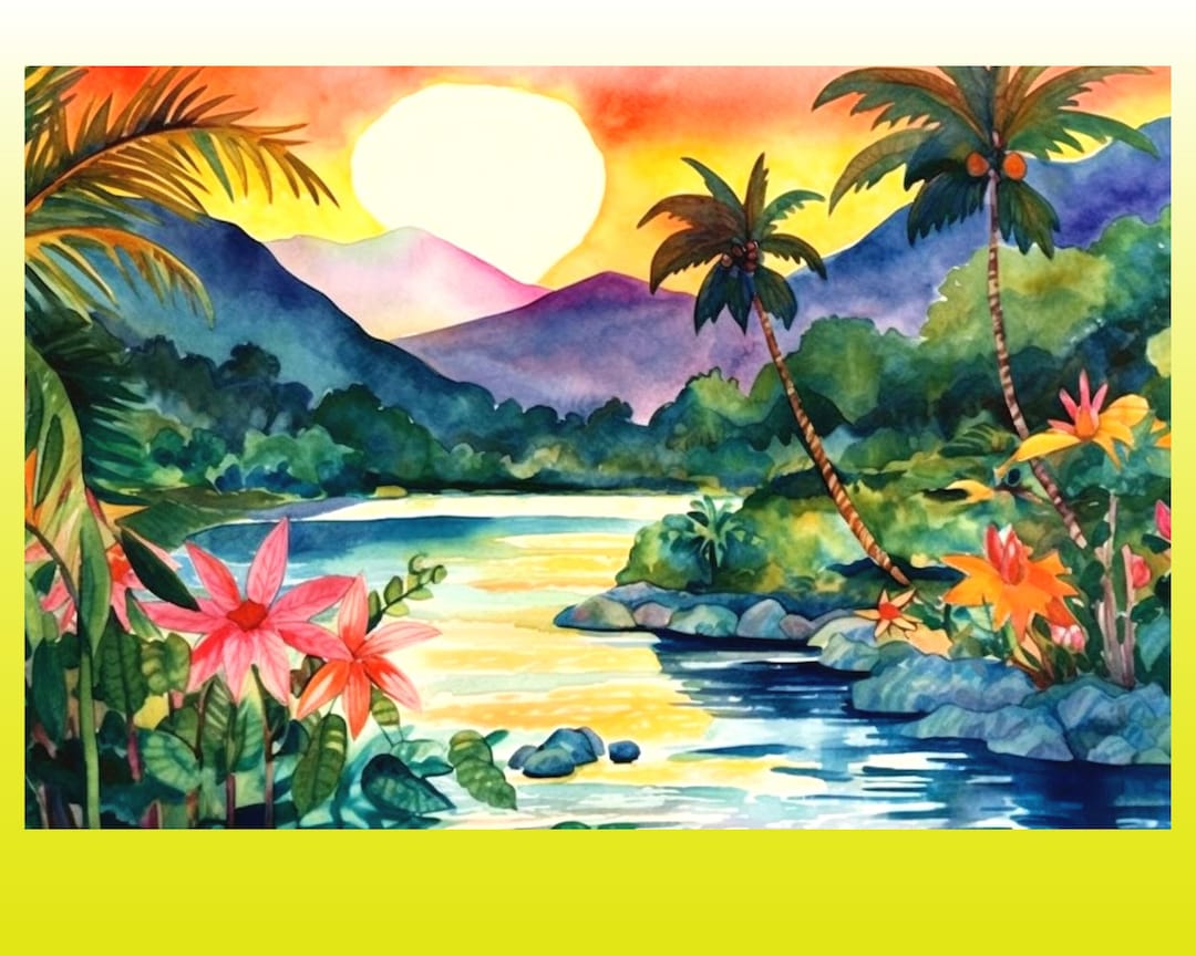 Dominica Wall Art of River and Sunset, Caribbean Wall Decor, Bring West