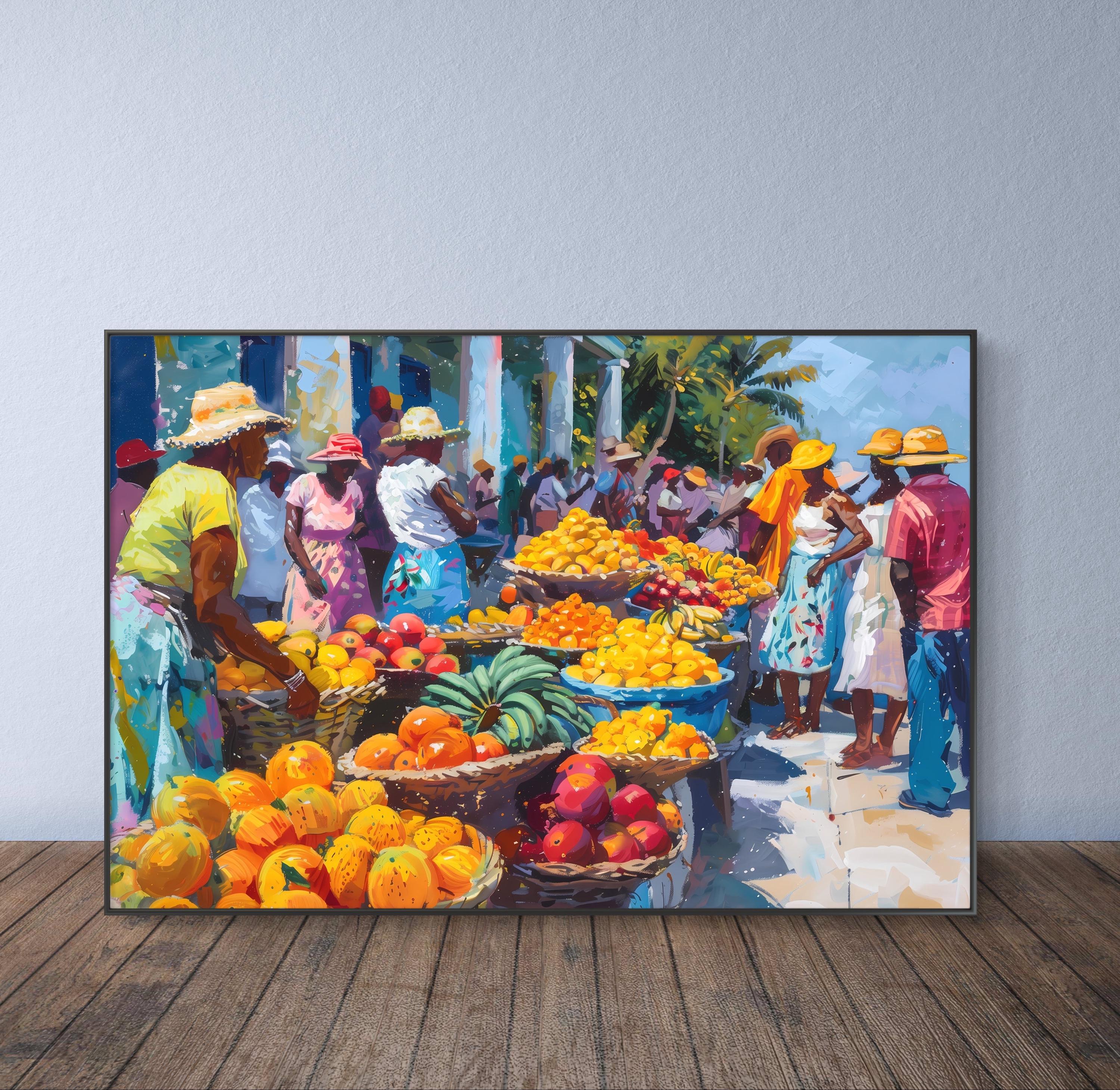 Caribbean Market Poster Print - Colorful Marketplace Scene