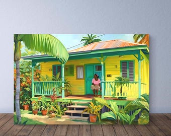 Grenada Art, Painting of Chattel House in Grenada, Grenada Wall Decor, Caribbean House Painting, Art Print Poster, Gift for Grenadian