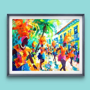 Karibischer Karneval – Bunte Afro-Karibik-Wandkunst, Tropischer Festival-Druck, Inselparade-Kunstwerk
