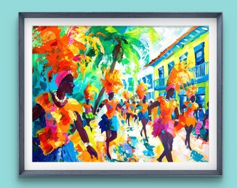Caribbean Carnival Dance Poster – Colourful Afro-Caribbean Wall Art, Tropical Festival Print, Island Parade Artwork