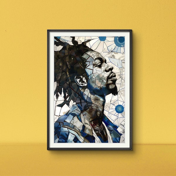 Black Man Dreadlocks Poster Mosaic Art Print Caribbean Carnival Print