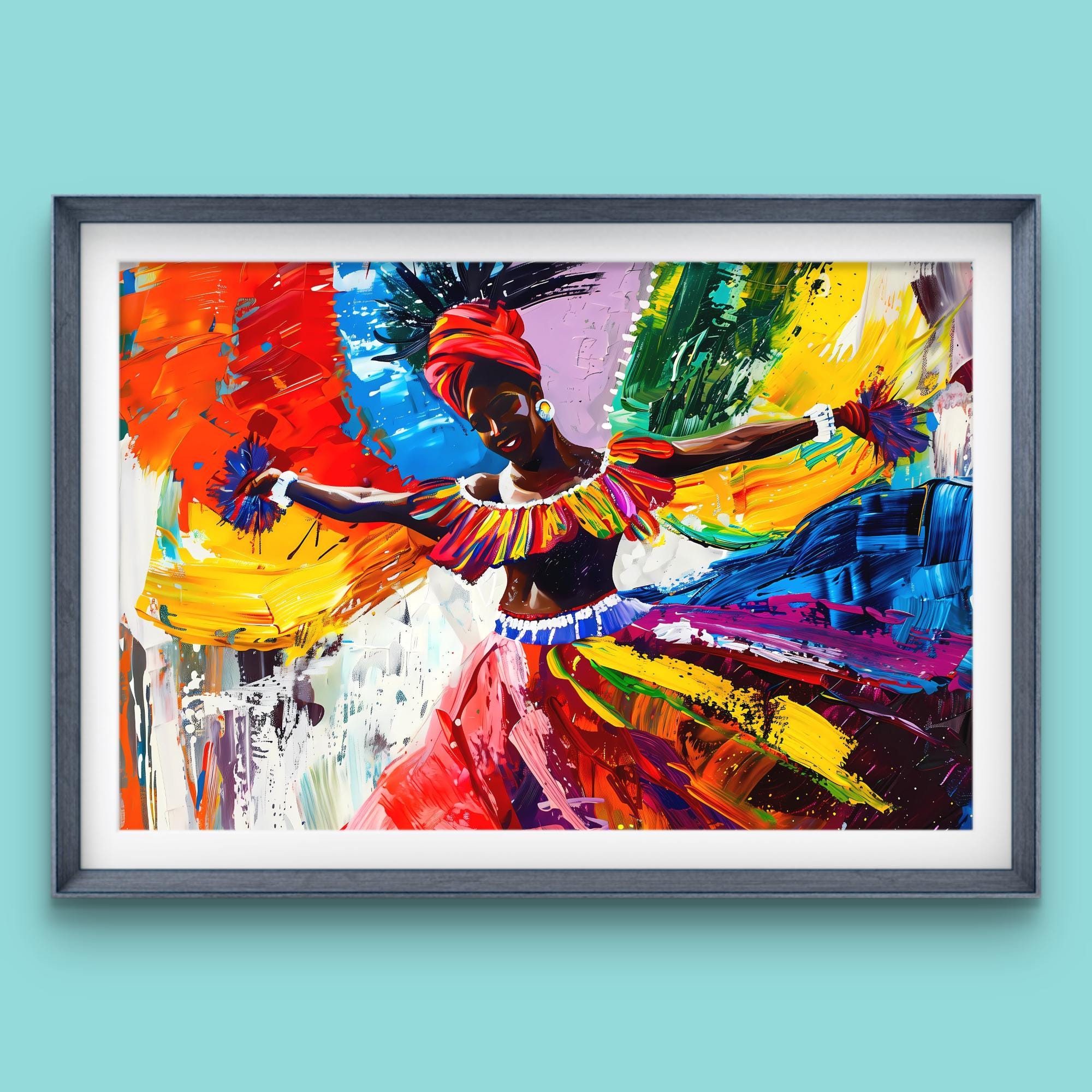 Trinidad Carnival Art Print Vibrant Colors Tropical Print Black