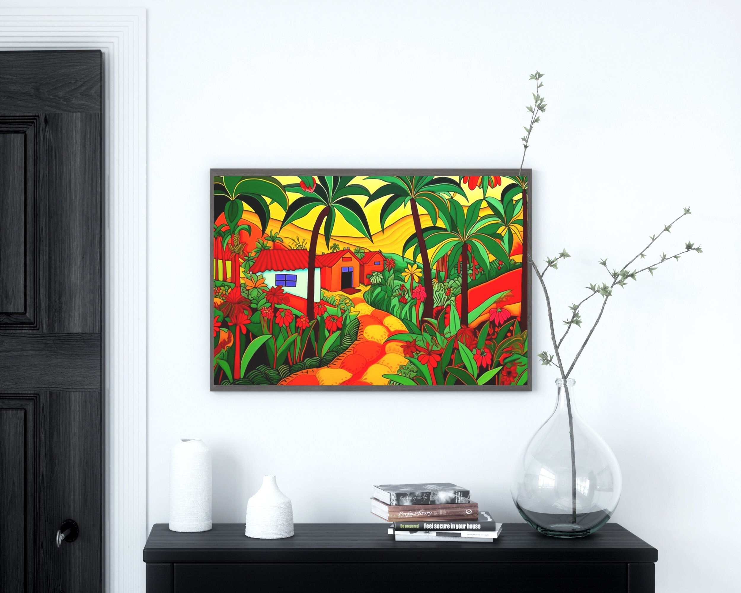 Colourful Caribbean Houses, Caribbean Wall Art, Wall Decor, Black Art