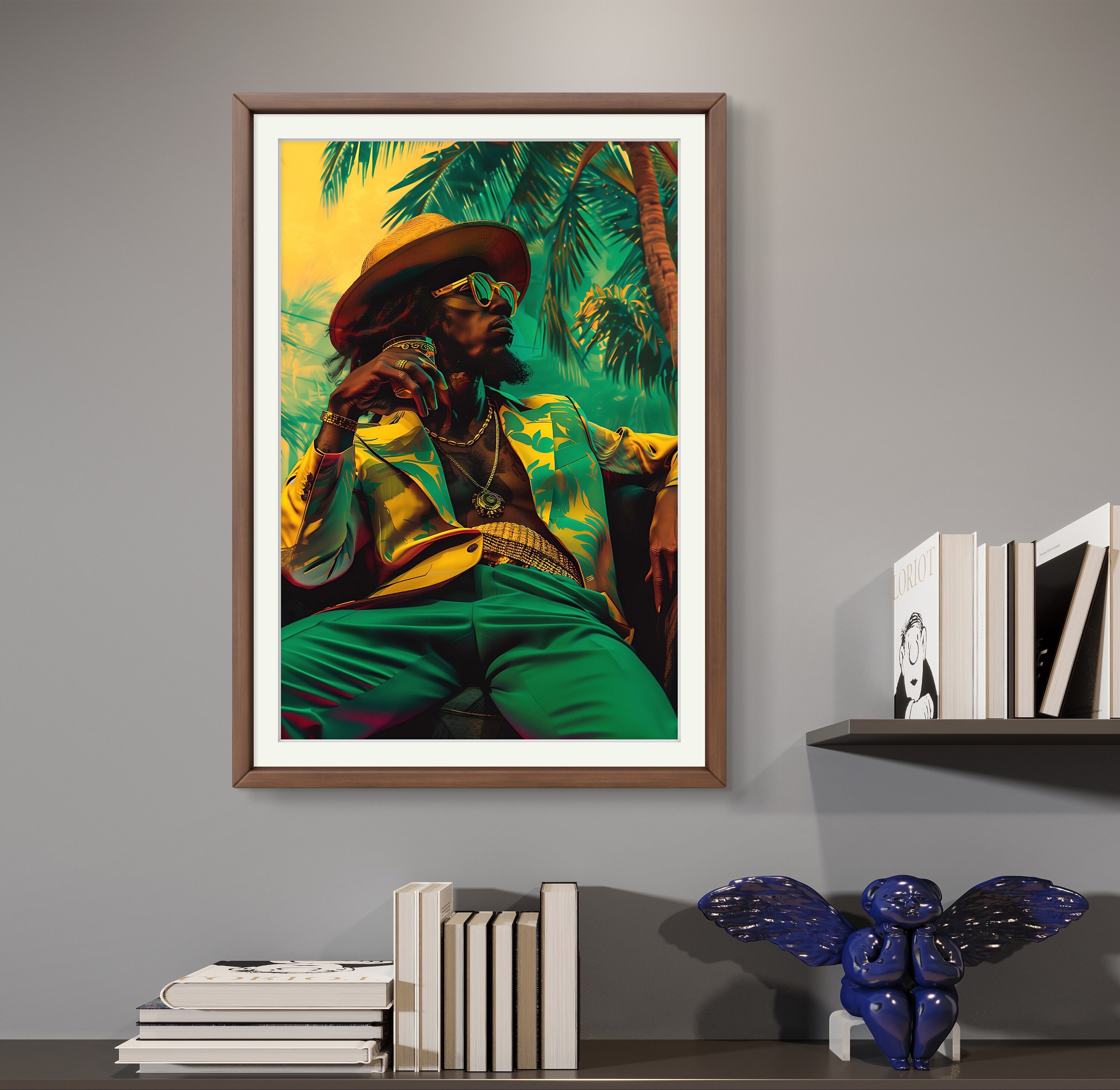 ジャマイカのレゲエ歌手のアートプリント 黒人男性のアート 男の隠れ家