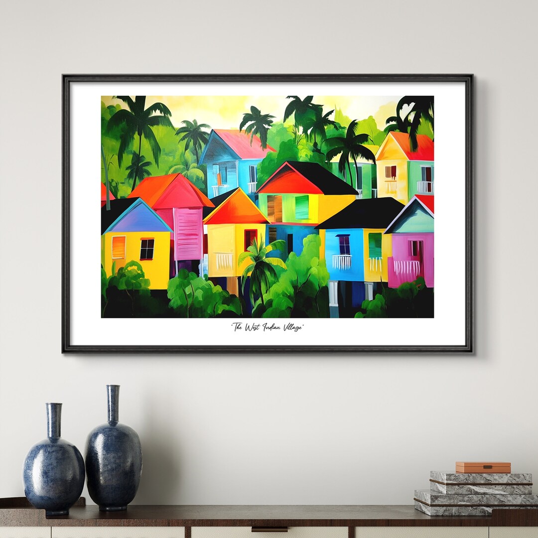 The West Indian Village Giclee Print Caribbean Art With Built