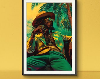 ジャマイカのレゲエ歌手のアートプリント 黒人男性のアート 男の隠れ家